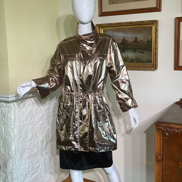 Joseph Ribkoff Foiled Gold Metallic Trench Coat - Picture 3 of 16